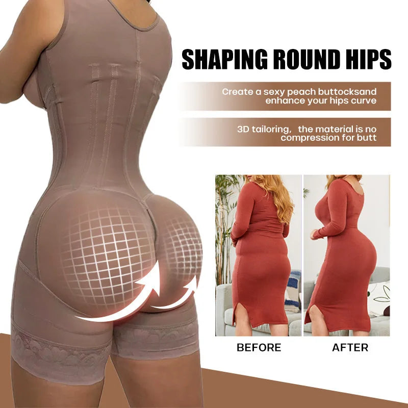 Women Fajas Colombianas Tummy Control Shapewear Postpartum Full Body Shaper Butt Lifter Bodysuit Slim Waist Open Crotch