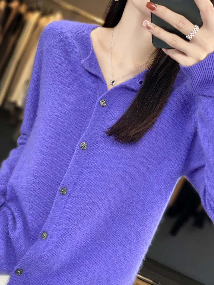 Women Cashmere Sweater 100% Merino Wool Knitted Cardigan Autumn Winter  Knitwear O-Neck Female  Solid Color Casual Fashion Top