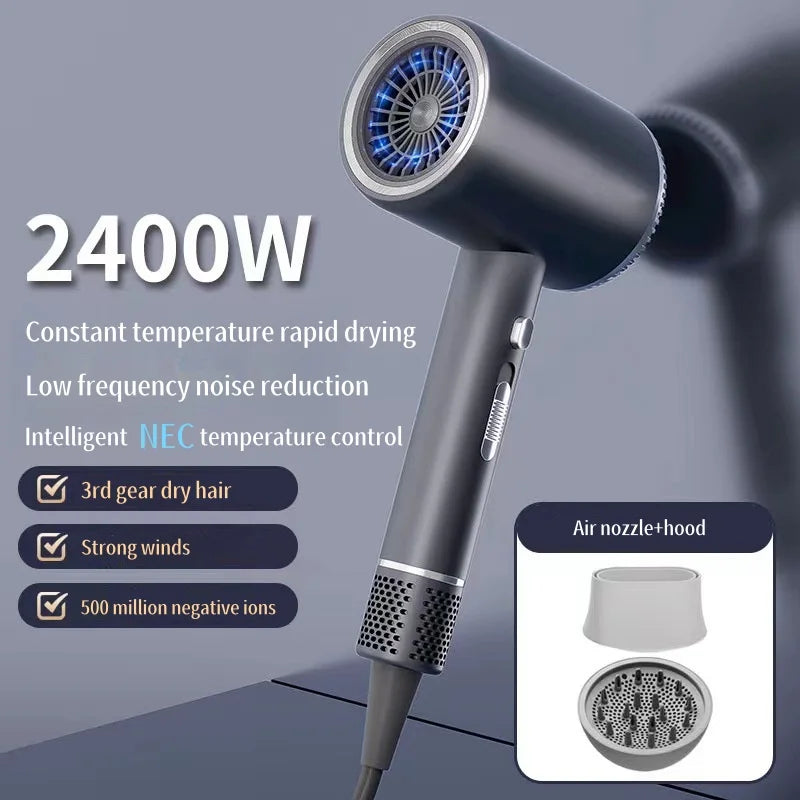 New Hair Salon Hair Dryer EU/UK Plug High-Power Quick Drying Net Red Blue Light Hair Salon Home Silent Hammer Hair Dryer