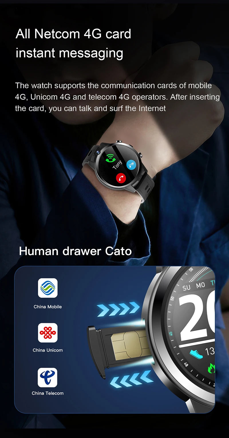 New Arival 1.6inch 4G All Netcom Can help children learn Smart Watch Dual cameras 4+6GB body temperature ECG monitoring Watch