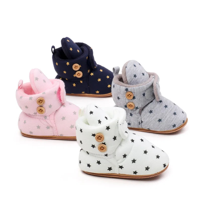 2024 Winter Baby Boots, Infant Girls Boys Warm Fashion Solid Shoes with Fuzzy Balls First Walkers Kid Shoes 0-18M High Quality