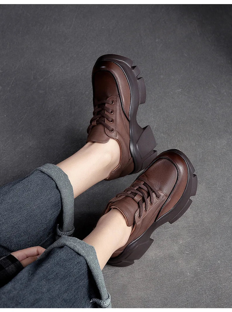 GKTINOO 2026 Women Shoes Handmade Retro 100% Genuine Leather Thick High Heel Chunky Platform Casual Height Increasing Shoes