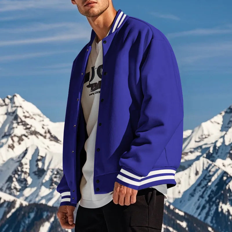 Men's baseball jacket autumn and winter fleece American solid color loose casual stand-up collar single-breasted flight jacket
