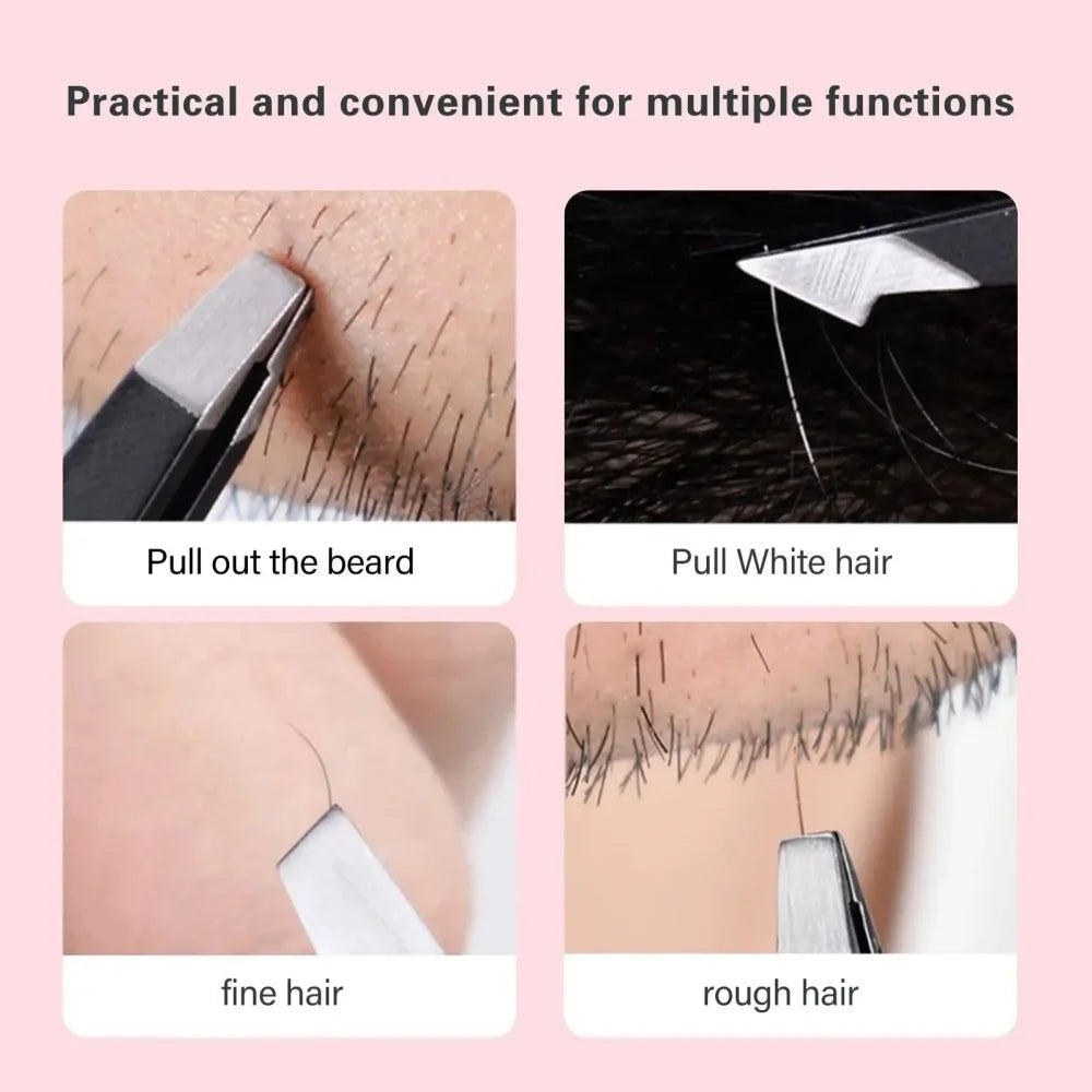 Stainless Steel Eyebrow Tweezers with Trimming Knife Slant Flat Tip Hair Remover Eyebrow Eyelash Beard Double Eyelid Makeup Gift
