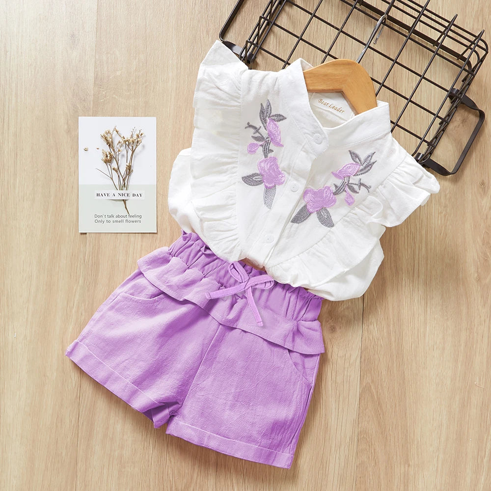Bear Leader Girls' Clothing Set 2025 Summer New Casual Children's Embroidered Sleeveless Shirt+Shorts Set Girls' Baby Clothing