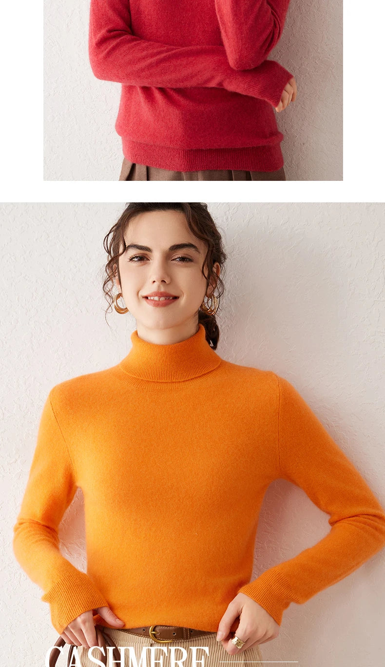 Ladies Sweater Cashmere Sweater Women Wool Turtleneck Knitwears 100% Cashmere Tops Long Sleeve Pullovers Jumpers Female Clothing