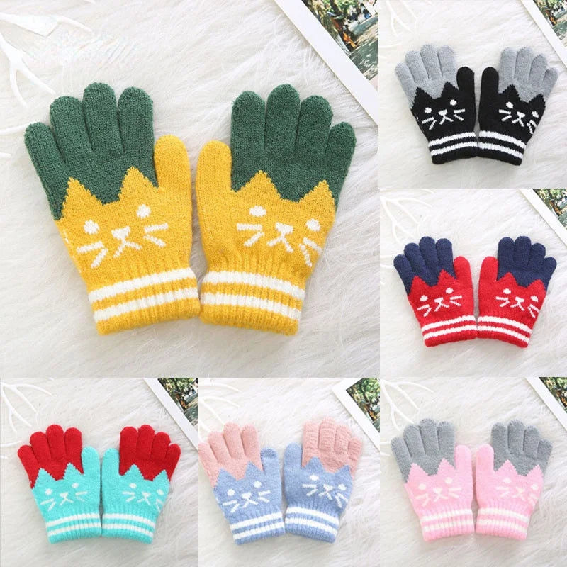 Winter  New  Warm Kids Gloves Cartoon Warm Mittens Toddlers Cute Gloves  Baby Girls Boys Soft Gloves 6-11 Years