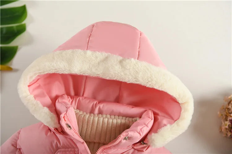 2025 Winter New Girls Jacket Long Solid Color Lining Berber Fleece Thick Warm Hooded Parka For 4-10Y Girls Bow Fashion Snowsuit