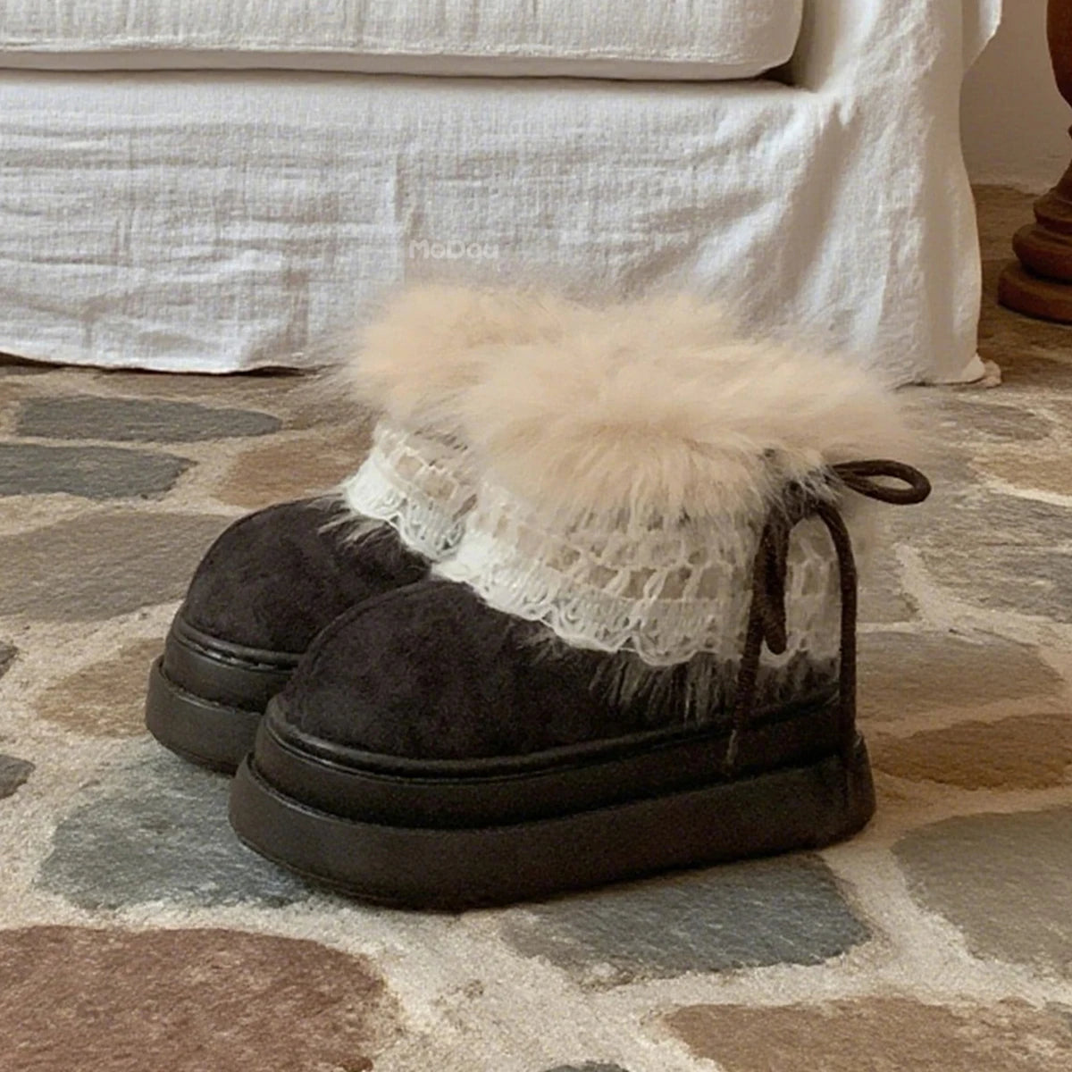 Winter New Warm Snow Boots 2025 Fur Design Women Short Boots Non-slip Light Comfortable Child Home Slippers High Top Shoe