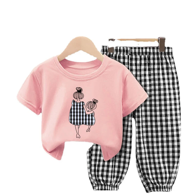 Summer Sets Children's Clothing Girls Mother Kids Toddler Clothes Cute Fashion Cotton T-shirt Top Pants 2pcs Baby Girl Clothes