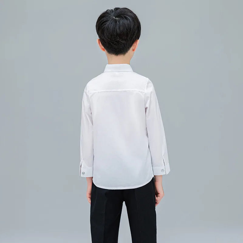 Ropa para bebés y adolescentes, uniforme escolar, camisas para niños, camisa blanca de manga larga con cuello vuelto, camisetas para niños