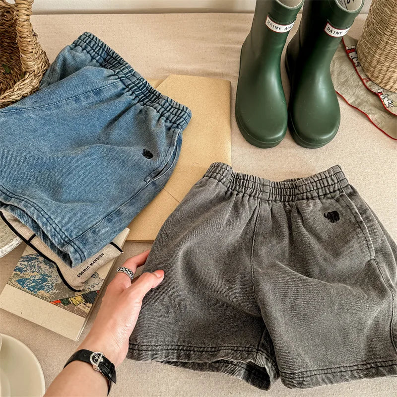 2024 Summer New Children Denim Shorts Solid Boys Girls Loose Casual Short Jeans Kids Fashion Versatile Shorts Toddler Clothes