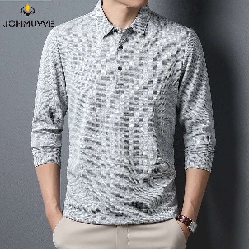 Men's Business Casual Polo Long Sleeve T-shirt Summer Comfortable Solid Cotton Top