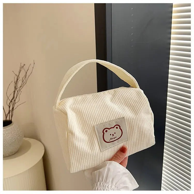 Bear Large Makeup Bag for Women Corduroy Cosmetic bag Make up Bags Zipper Pouch with handle Cosmetic Organizer Toiletry Bag