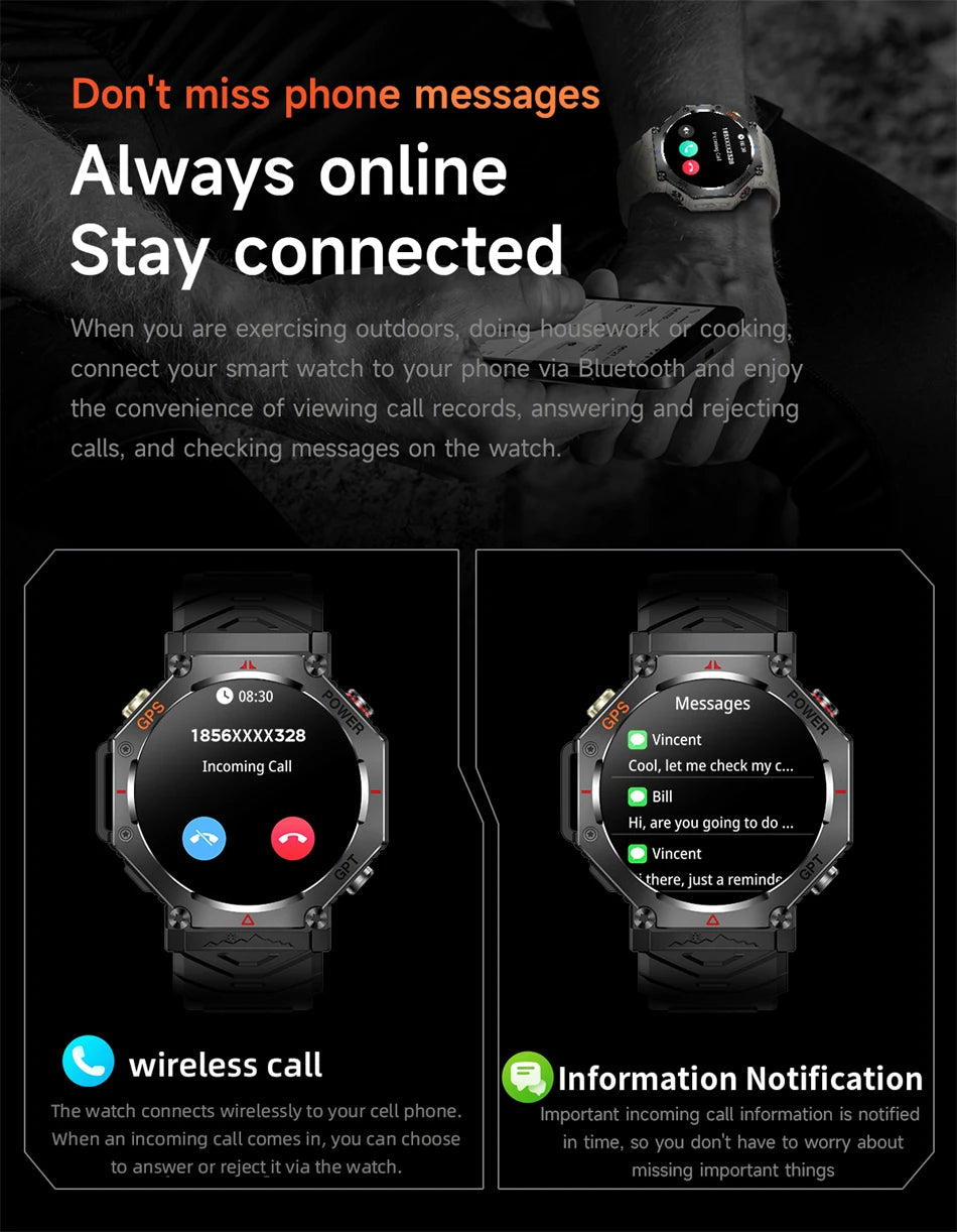 New GPS Positioning Smart Watch Men GPT AI Voice Assistant Bluetooth Call 3ATM Waterproof Compass Outdoor Sports Smartwatch 2025