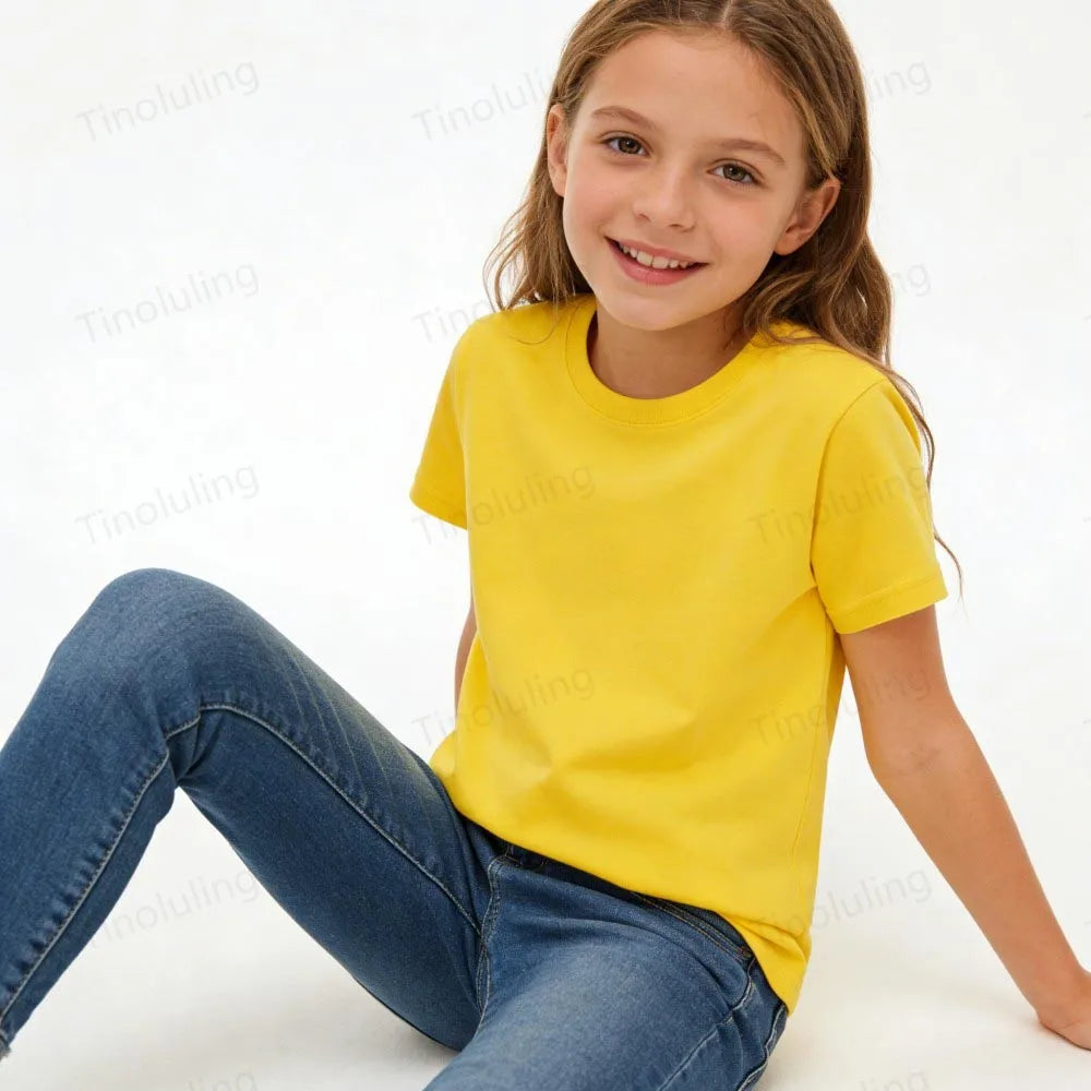 1 to 14 Years Boys Tshirt Plain Cotton Teenage Girls T Shirts Basic White Black Tees Korea Short Sleeve Summer Children Clothing