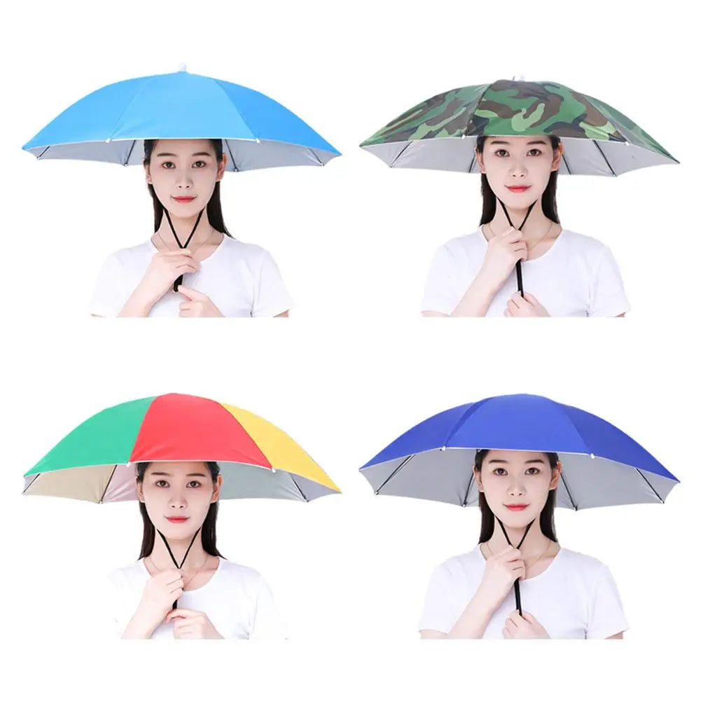 Summer Rain Umbrella Hat Foldable Sun Shade Waterproof Fishing Headwear Cap Beach Head Hats UV Protection Sunscreen