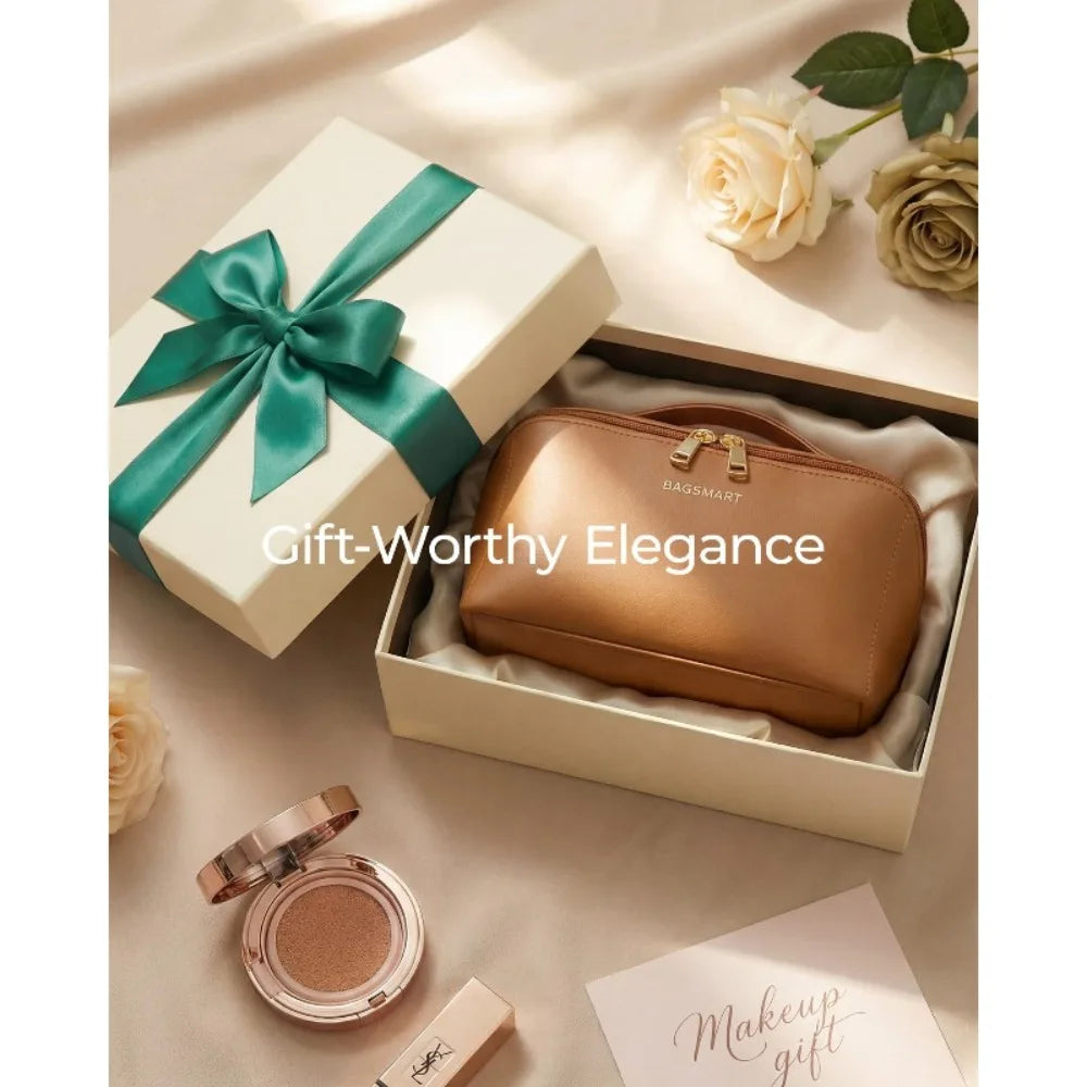 Large Travel  Cosmetic Bag Durable Makeup Bag Organizer High Capacity Makeup Bag Storage Pouch PU Leather Makeup Box for Girls