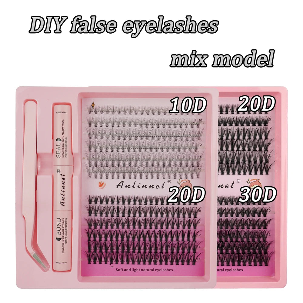 Eyelash Bundle Set DIY Eyelash 8-15mm Extended Makeup Personal Eyelash Adhesive+Sealing Layer Adhesive+Eyelash Tweezers