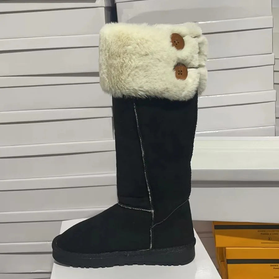 Mid Calf Boots Women Sexy High Heels Comfortable Slip-on Women Boots Fasion Pointed Toe Women Shoes Winter Warm Fur Black Boots