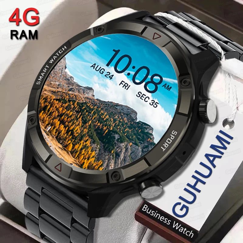 New Smart Watch Mens 4G Memory Local Music Player 454*454 AMOLED Screen Bluetooth Call Sports Man Smartwatch For Man Android iOS