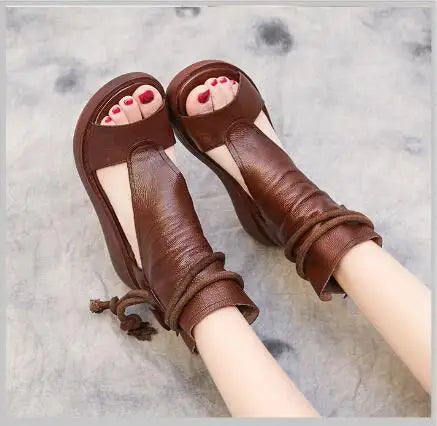 GKTINOO 2026 New Summer Black Women Leather Sandals Cool Boots Platform Shoes Wedges Sandals Women Shoes Fashion Outdoor Sandals
