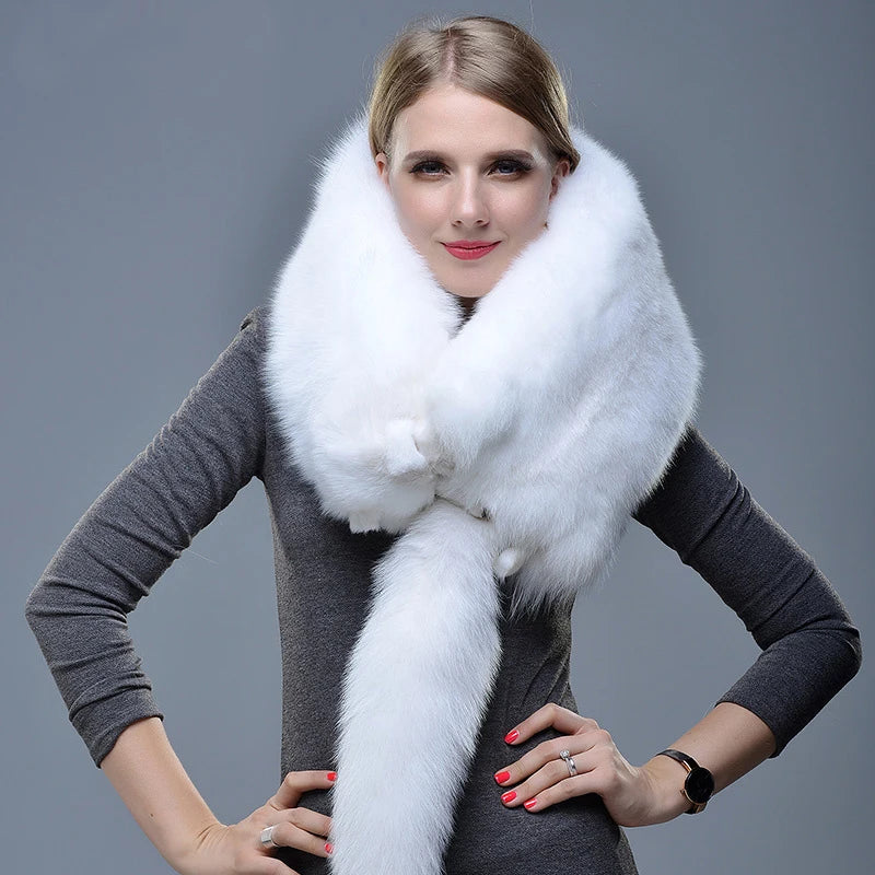 New Winter Large Real Fox Fur Collar Natural Fur Coat Scarves Luxury Women Men Jackets Hood Shawl Decor Female Neck Scarf Wraps
