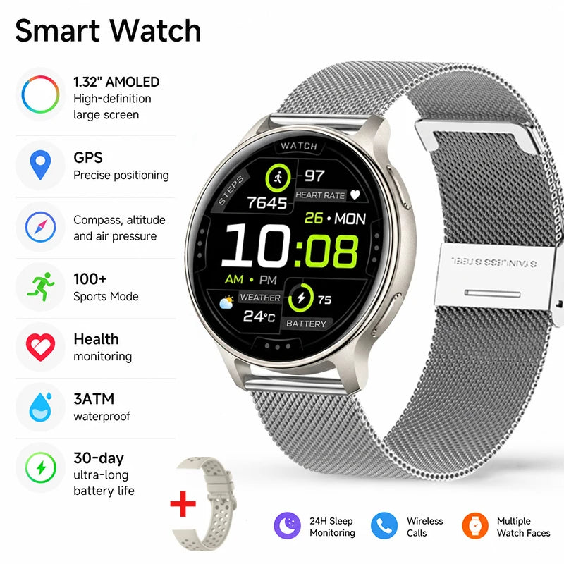 2026 New Smart Watch for Men 3ATM Waterproof 100+Sports Mode GPS Fitness Tracker Heart Rate SpO2 Wireless Call Smartwatch IOS