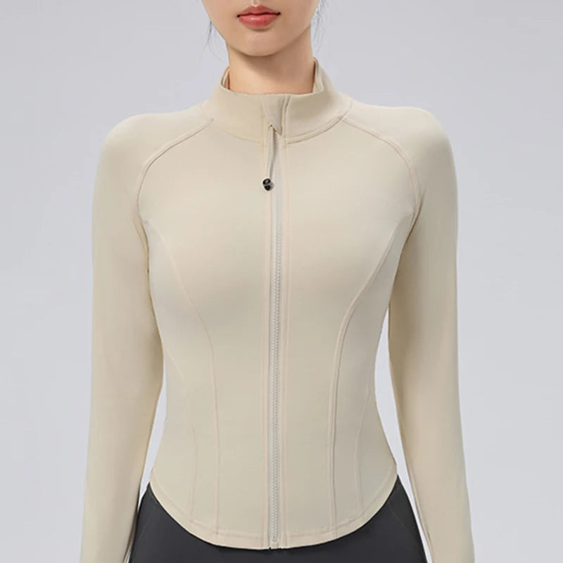 Women Sport Jackets Curved Hem Yoga Jacket Long Sleeves Running Sweatshirts Outdoor Sportwear Gym Fitness Tops Outerwear Female