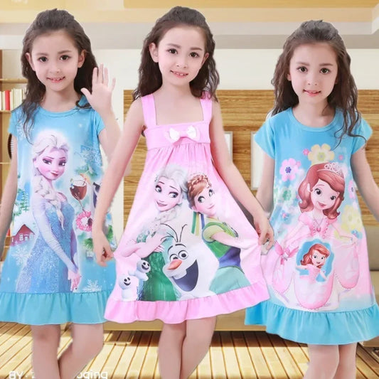 Frozen Anna Elsa Olaf vestido de verano para niñas, ropa de dibujos animados para niños, pijamas de manga corta, vestido de princesa Snow Queen, ropa de dormir para niños