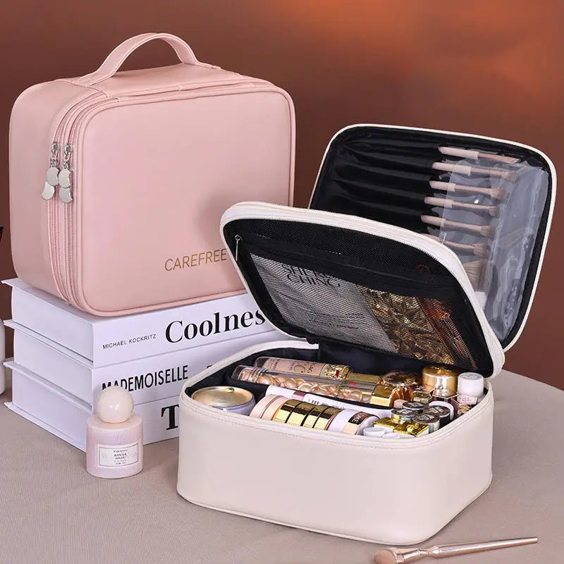 Multi-functional Cosmetic Bag Large-capacity Makeup Bag PU Double-layer Portable Travel Toiletry Pouch Women Makeup Storage Bag