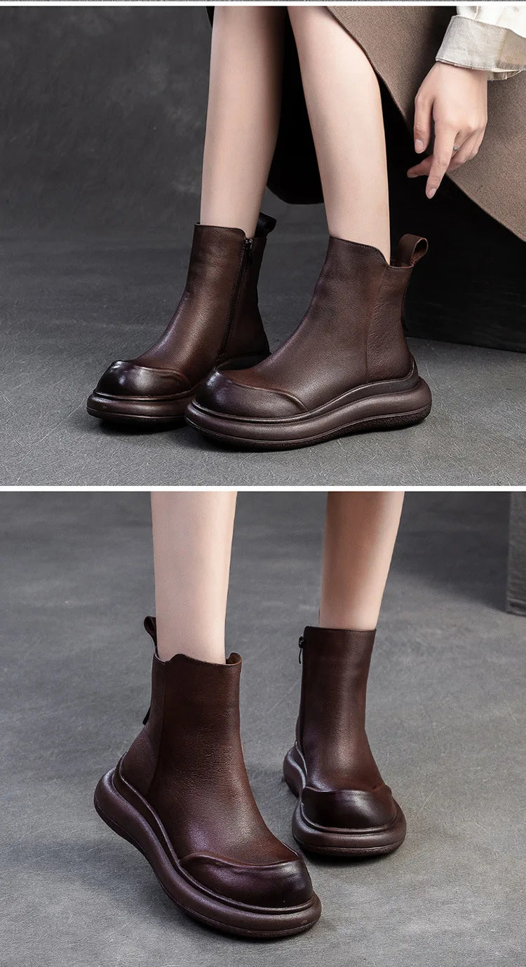 GKTINOO Genuine Leather Short Boots Women Shoes 2025 New Autumn Winter Round Toe Thick Soled Zip Handmade Platform Women Boots