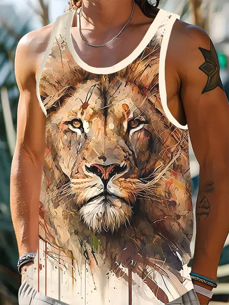 3D Lion Print Men's Tank Top Summer Street Fashion Men's Tank Top Daily Casual Men's Tank Top Outdoor Sports Men's Tank Top