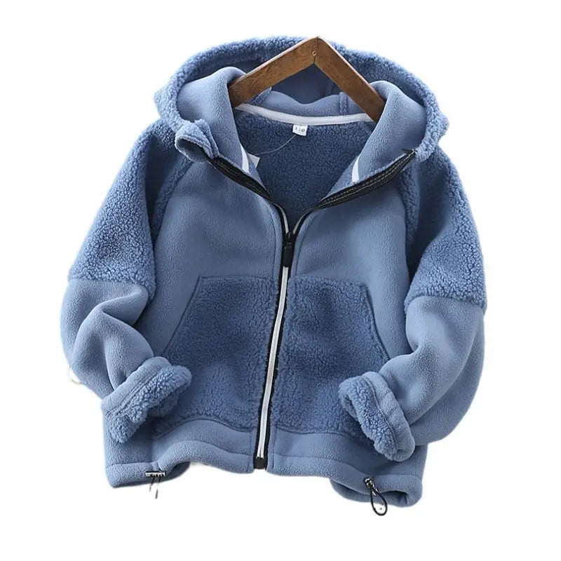 Winter Children Hooded Warmth Fleece Lined Zip Jackets Girls Boys Therme Cotton Outerwear School Kids Outfit Top Coats 3-14Years