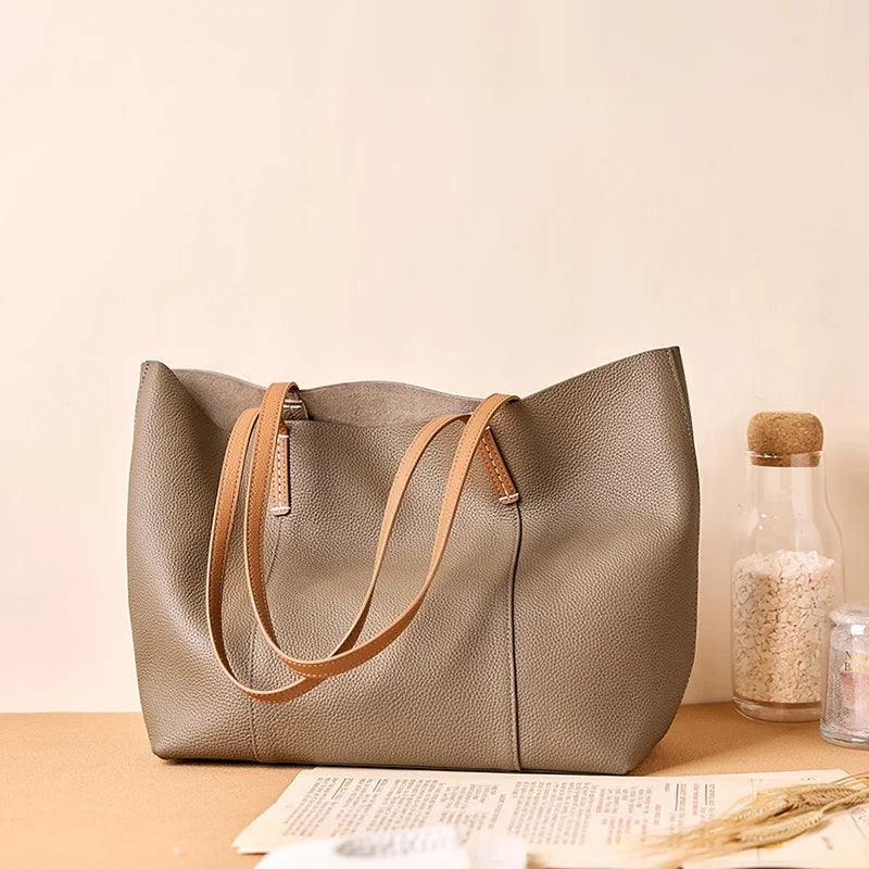 100% Genuine Leather Women's Tote Bags Luxury Designer Large Capacity Women Shoulder Bag Soft Cowhide Female Handbags 2378