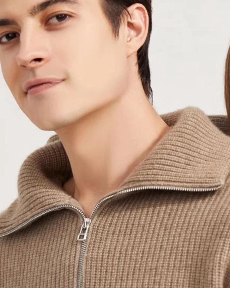 Men's Cashmere Thickened Quarter Zipper Pullover Sweater Slim Fit Lightweight Warm Long Sleeve Casual Knitwear