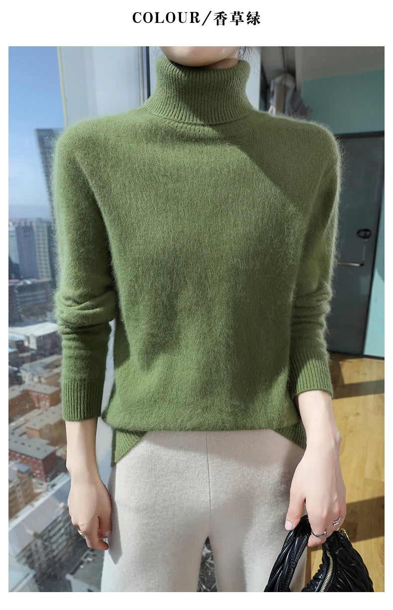 100% Mink Cashmere Top-Lapel Women Sweater Long-sleeves Fashion High-elasticity Sexy Winter Knitted Pullover Girl Tops 2024