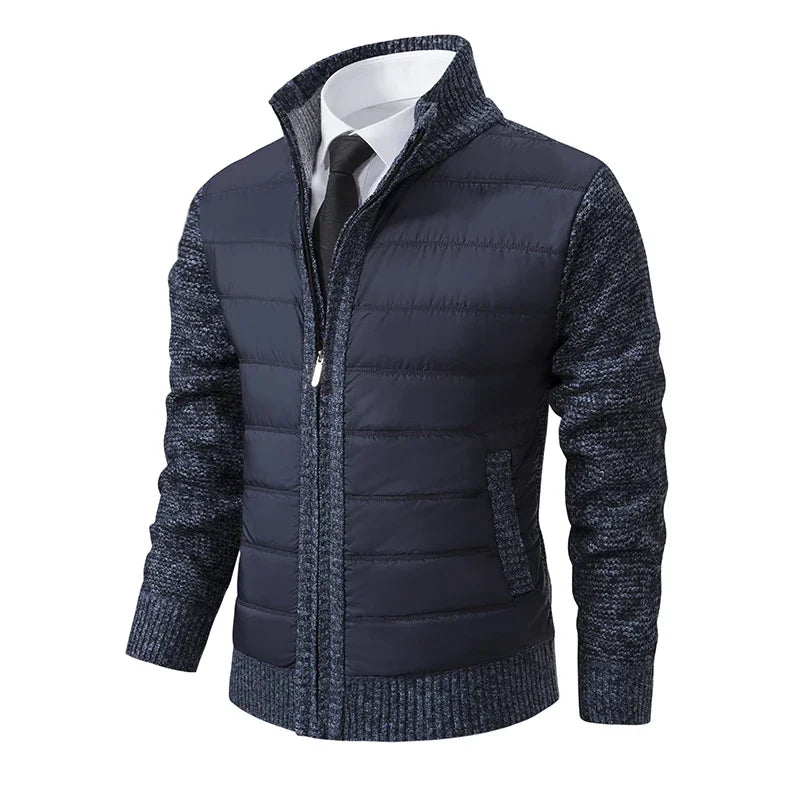 Men Jackets Fleece Cardigan Winter Contrast Splice Knittde Sweater Breathable Thicken Warm Stand Collar Casual Coat Sweater Mens