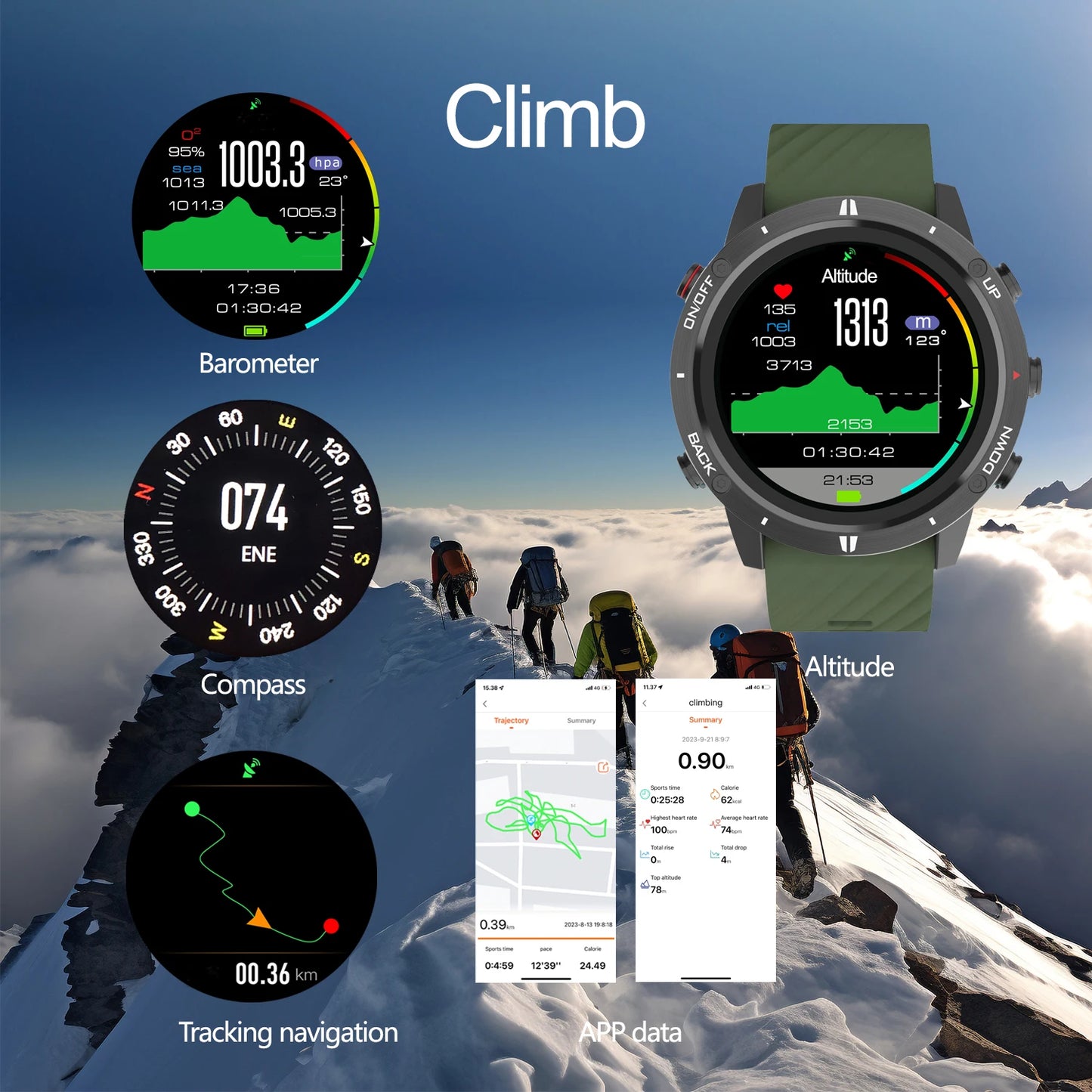 2024 New Sunroad GPS Sports Watch Smart Men Sports Fitness Watches Swim Waterproof Climb Hiking Running Digital Wristwatch G5