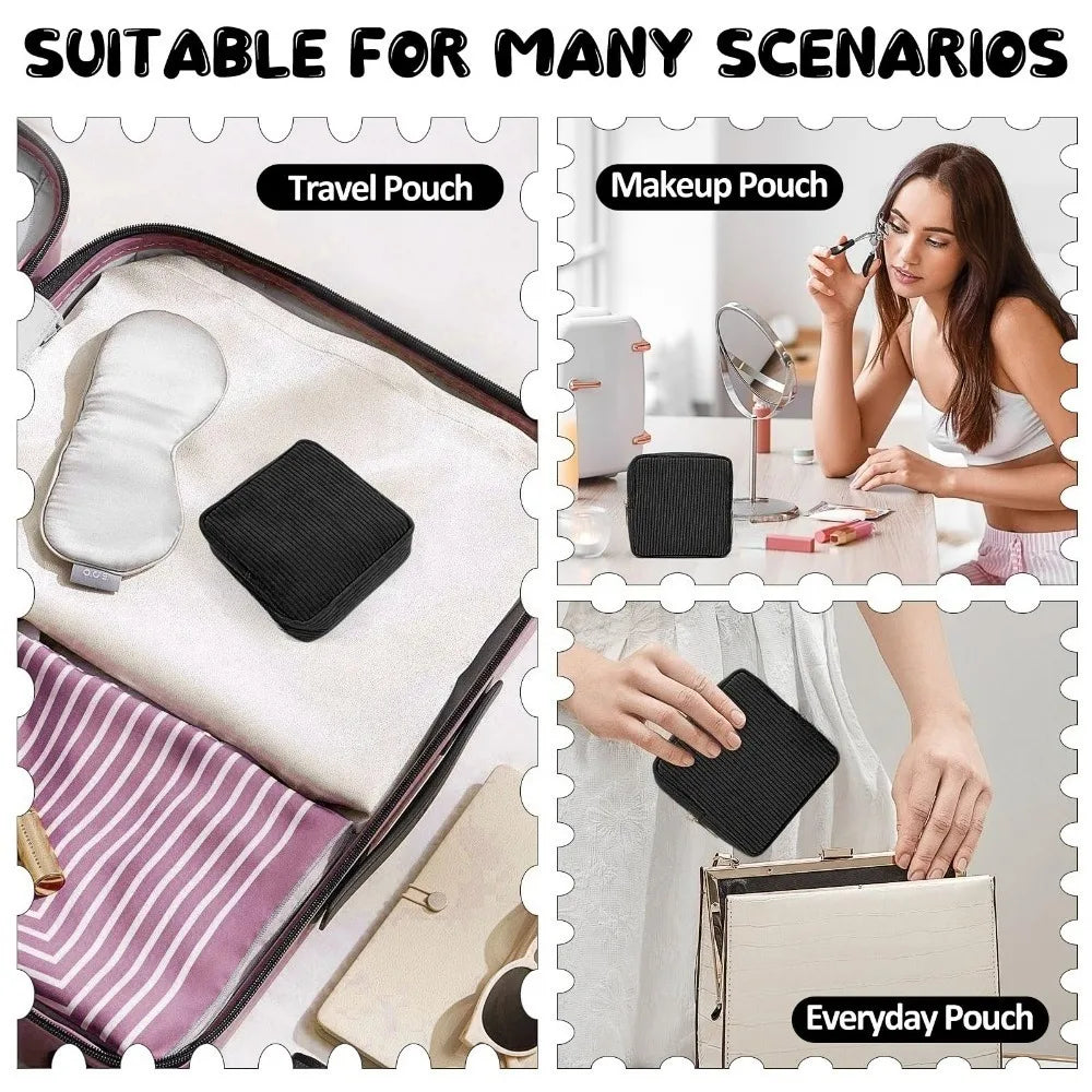 Small Makeup Bag for Purse Mini Cosmetics Bag Corduroy Cute Cosmetic Pouch for Women with Slip-in Pockets Storage Clutch