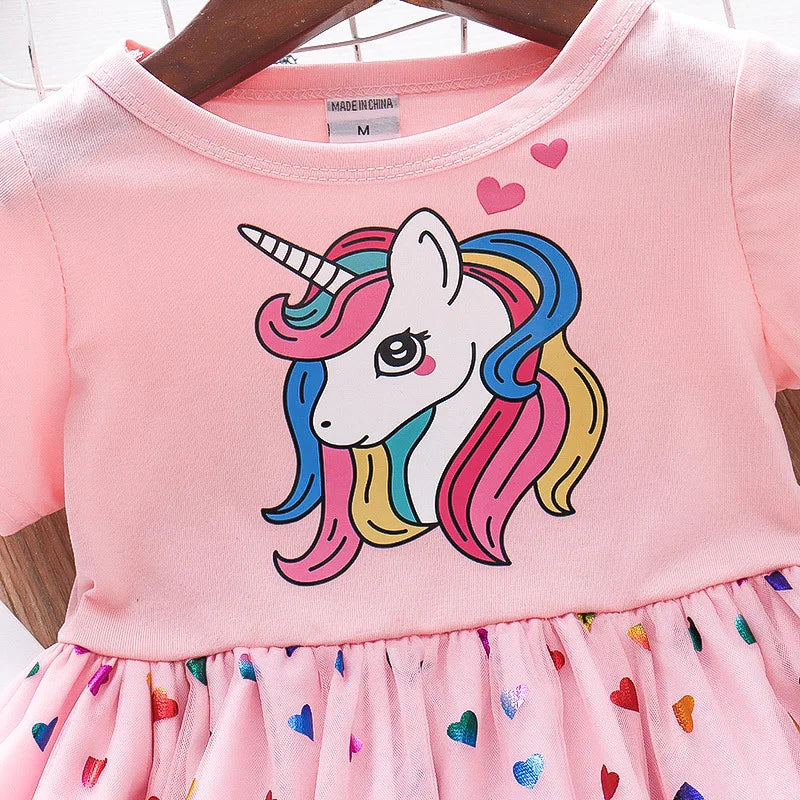 Kids Dresses for Girls Sohort Sleeve Unicorn Girls Sequins Costume Princess Dress Kids Daily Clothes