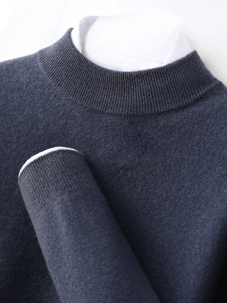 100% Pure Cashmere Men's Sweater Half High Neck Pullover Youth Business Casual Long Sleeve Jumper Spring/Autumn High-End Jacket