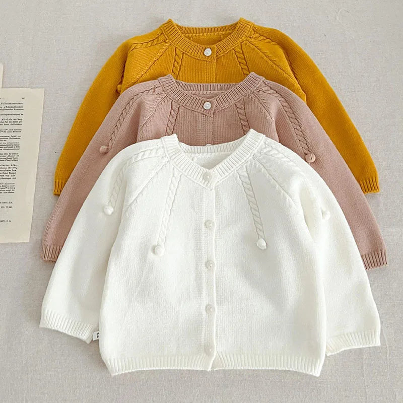 Autumn Winter Korean Style Toddler Baby Girls Sweater Coat Newborn Baby Girls Solid Color Knitting Cardigan Baby Girl Clothing