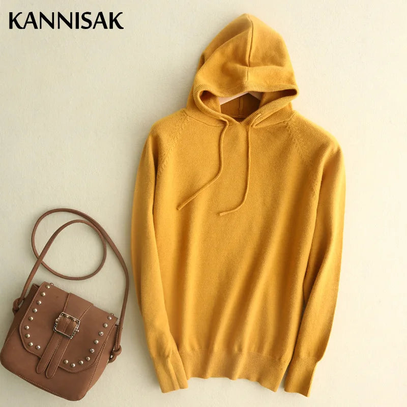 Autumn Winter Women Sweater 2025 New Solid Jumper Long Sleeve Hooded Pullovers Korean Fashion Loose Lady Casual Knitted Sweaters