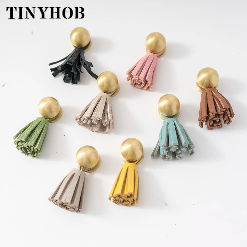 Cute Leather Tassel Knob for Kids Room Pink Cabinet Knobs Wardrobe Dresser Drawer Knobs Kitchen Cupboard  Single Hole