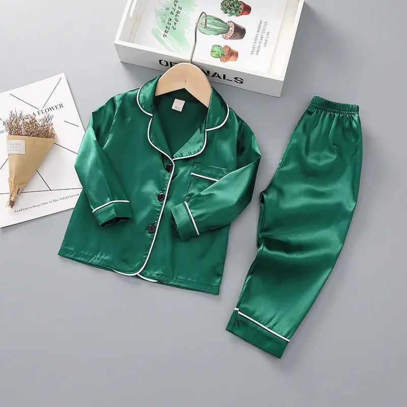 Boys Girls Kids Pajama Sets Causal Solid Long Sleeve T-Shirt Tops with Pants Toddler Baby Sleeping Clothes Pijamas Sleepwear