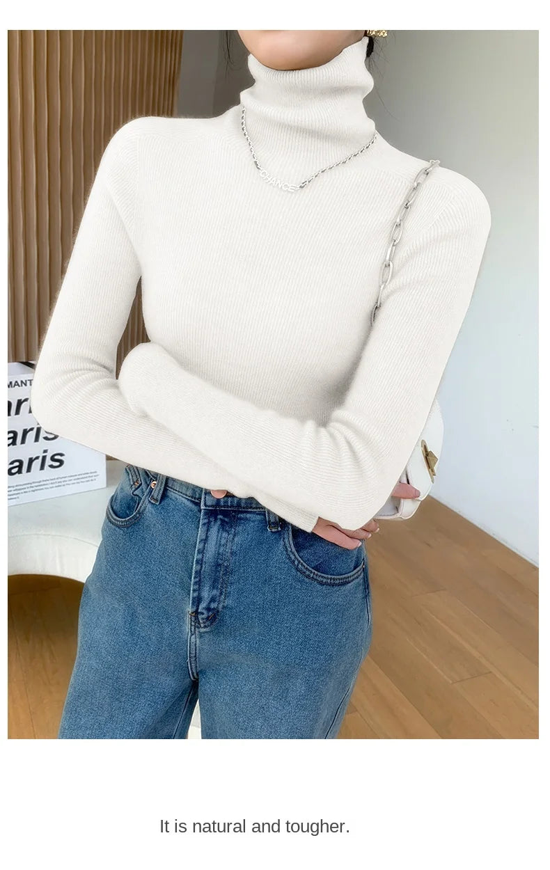 100% pure cashmere sweater women  sweater slim fit sweater versatile for autumn and winter knitted high neck cashmere