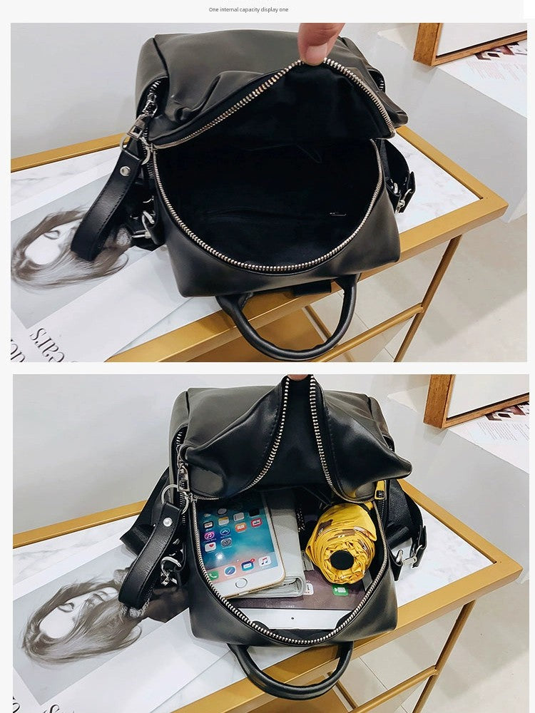 Women's Small Soft Leather Fashion Minimalist Work Backpack