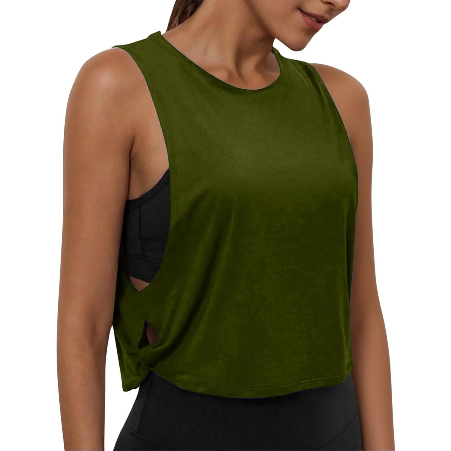 Women Sleeveless Yoga Tops Athletic Vest Breathable Blouse Cover Up Gym Workout Cool T-Shirt Running Short Tank Crop Top