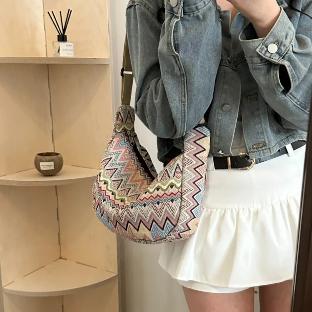 Thailand Ethnic Style Shoulder Bag Saddle Bag Large Capacity Messenger Bag Dumpling Bag Casual Commuting Bag Tote Bag